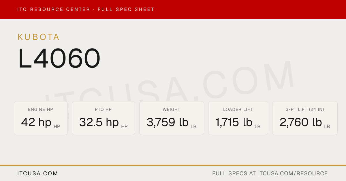 Kubota L4060 Specs (42 HP) — Reviews & Comparison Tool | ITC 2026